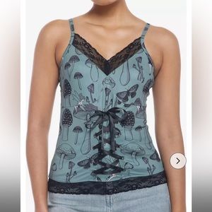 Hot Topic Disney Peter Pan Tinker Bell Mushroom Lace-Up Girls Cami